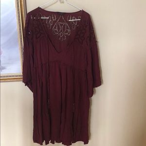 Burgundy American Eagle Eyelet Dress